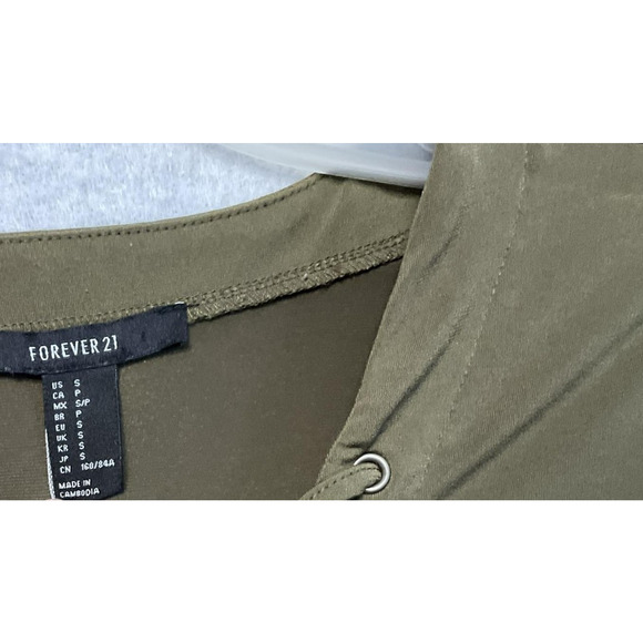 Forever 21 Dress Womens Small Olive Green Long Sleeve Lace Up V Neck Bodycon - Picture 3 of 8